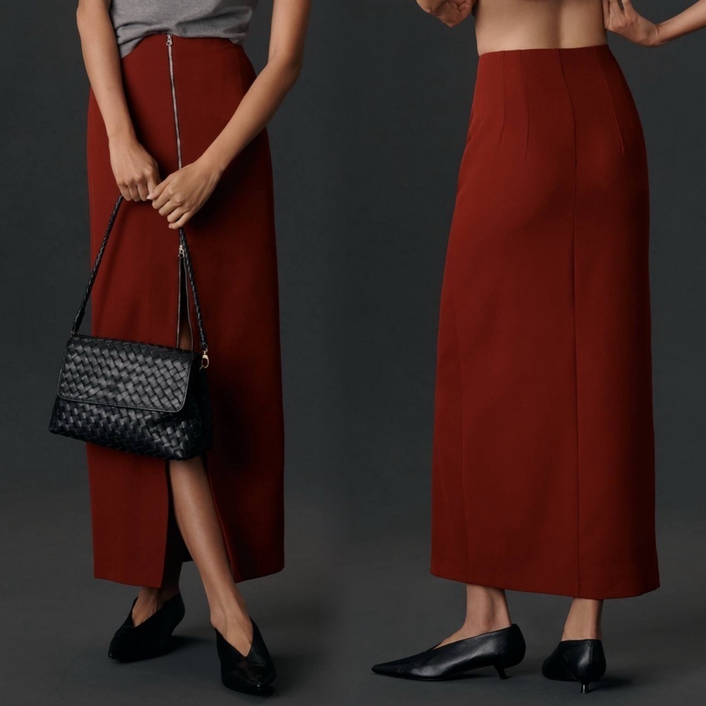 NWT Anthropologie Maeve Zip-Front Column Midi Sleek Minimalist Column Skirt